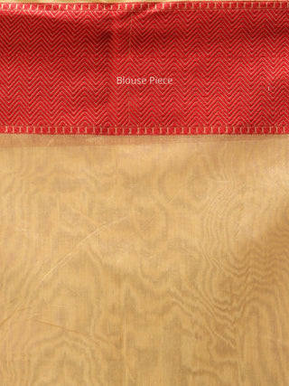 Banarasee Chanderi Saree With Resham Border & Butta - Beige & Red - S031704298
