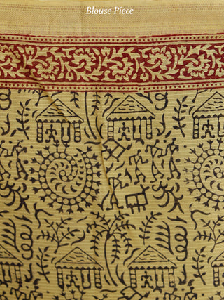 Yellow Maroon Black Bagh Hand Block Printed Maheswari Silk Saree With Resham Border - S031703836