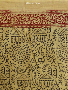 Yellow Maroon Black Bagh Hand Block Printed Maheswari Silk Saree With Resham Border - S031703836