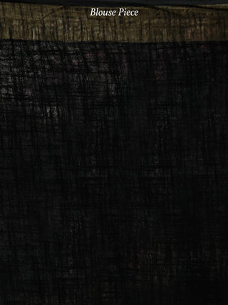 Black White Shibori Hand Block Printed Handwoven Linen Saree With Zari Border - S031704036