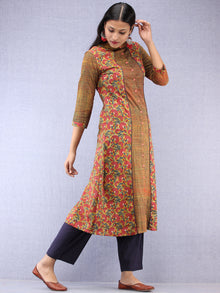Mustard Pink Indigo Hand Block Printed Kurta With Round Collar  - K199F1373