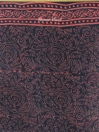 Navy Onion Pink Hand Block Printed Chiffon Saree with Zari Border - S031704562