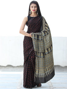 Black Red Indigo Bandhej Modal Silk Saree With Ajrakh Printed Pallu & Blouse - S031703881