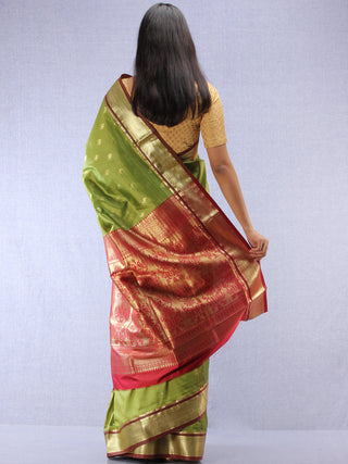 Banarasee Art Silk Saree With Zari Work- Light Green Gold & Maroon - S031704410