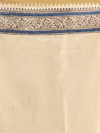 Ivory Black Hand Block Printed Chanderi Saree With Geecha Border - S031704518