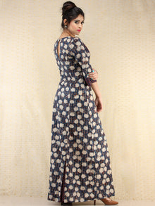 Gulnaz - Hand Block Printed Long Cotton Panel Dress  - D387F2063
