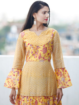 Minimalistic Moods  -  Hand Block Printed Long Chanderi Silk Dress  - D356F1914