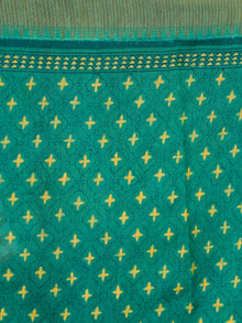 Bottle Green Yellow Chanderi Silk Hand Block Printed Saree With Geecha Border - S031703617