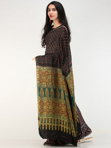 Black Red Green Bandhej Modal Silk Saree With Ajrakh Printed Pallu & Blouse - s031704548