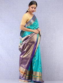 Banarasee Art Silk Saree With Resham Zari Weave - Sea Green Purple & Gold - S031704386