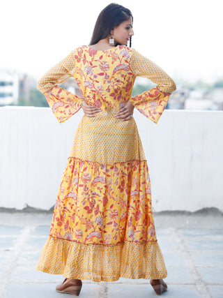 Minimalistic Moods  -  Hand Block Printed Long Chanderi Silk Dress  - D356F1914