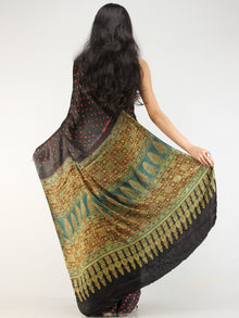 Black Red Green Bandhej Modal Silk Saree With Ajrakh Printed Pallu & Blouse - s031704548