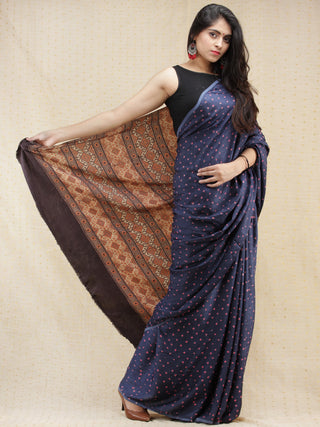 Indigo Pink Rust Bandhej Modal Silk Saree With Ajrakh Printed Pallu & Blouse - s031704140