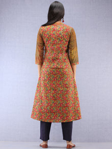 Mustard Pink Indigo Hand Block Printed Kurta With Round Collar  - K199F1373