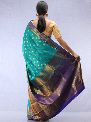 Banarasee Art Silk Saree With Resham Zari Weave - Sea Green Purple & Gold - S031704386