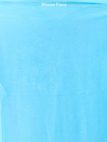 Sky Blue White Hand Block Printed Chiffon Saree with Zari Border - S031703921