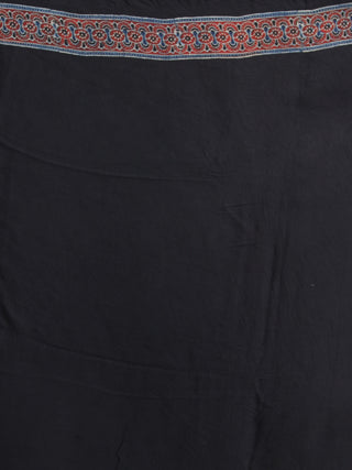 Black Indigo Red Ajrakh Hand Block Printed Modal Silk Saree - S031704124