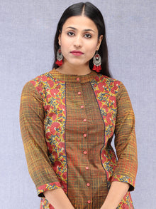 Mustard Pink Indigo Hand Block Printed Kurta With Round Collar  - K199F1373