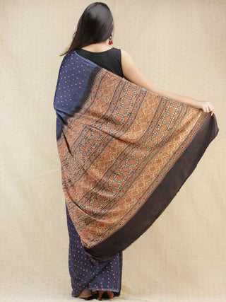 Indigo Pink Rust Bandhej Modal Silk Saree With Ajrakh Printed Pallu & Blouse - s031704140