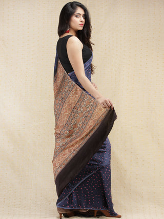 Indigo Pink Rust Bandhej Modal Silk Saree With Ajrakh Printed Pallu & Blouse - s031704140