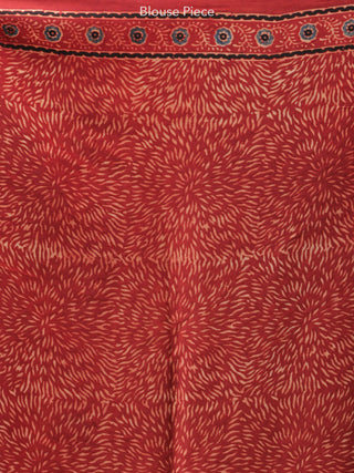 Crimson Red Indigo Black Ajrakh Hand Block Printed Modal Silk Saree - S031704228