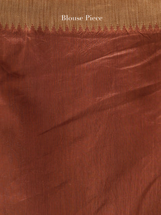 Light Brown Ivory Chanderi Hand Block Printed Saree With Geecha Border - S031704489