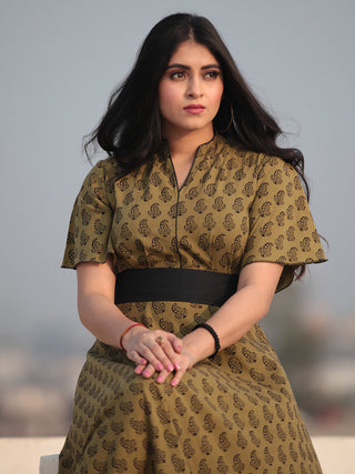 Paisely - Bagh Hand Block Printed Ruffle Sleeve Midi Dress D463F2067