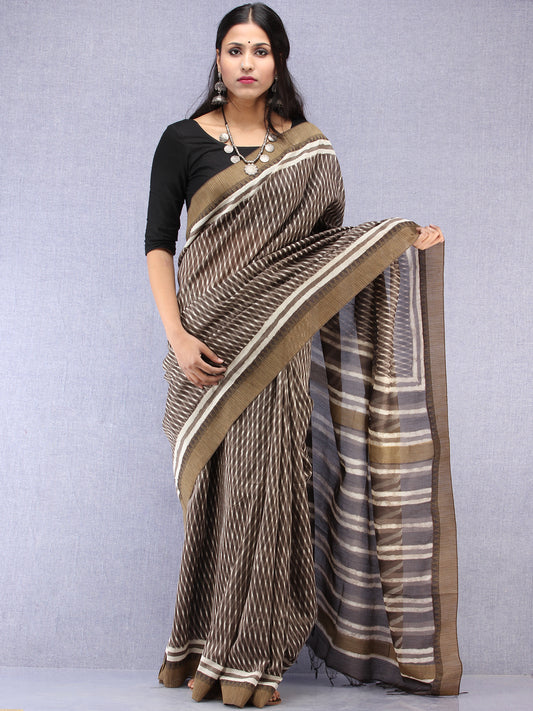 Kashish White Hand Block Printed Chanderi Saree With Geecha Border - S031704517