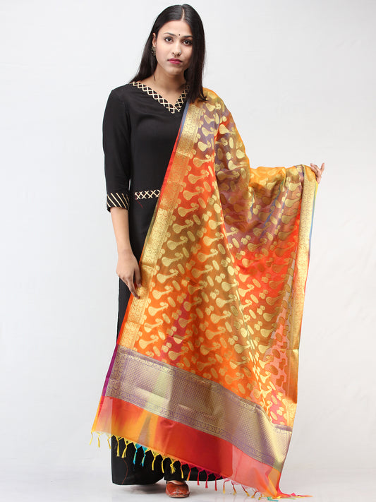 Banarasi Semi Georgette Dupatta With Zari Work -  Orange & Gold  - D04170903