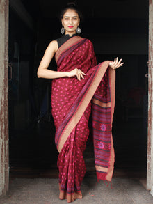 Cherry Red Pink Chanderi Silk Hand Block Printed Saree With Geecha Border - S031704010