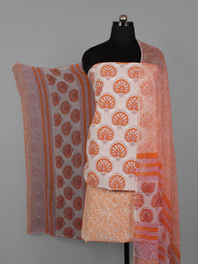 Ivory Rust Orange Hand Block Printed Cotton Suit-Salwar Fabric With Chiffon Dupatta (Set of 3) - S16281288