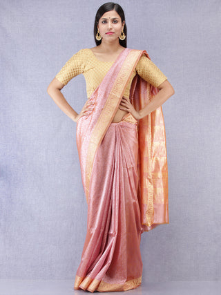 Banarasee Semi Silk Self Weave Saree With Resham Border - Dual Tone Lilac & Pink - S031704318