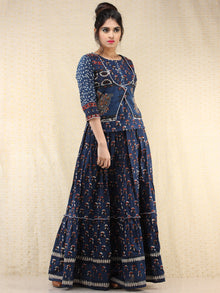 Naaz Furozan - Hand Block Printed Long Embroidered Jacket Top & Skirt  - DS88F002