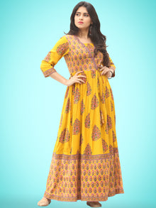 Motif Saga - Hand Block Printed Long Angrakha Dress  - D338F2057