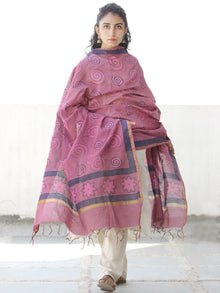 Onion Pink Indigo Chanderi Hand Block Printed Dupatta - D04170547