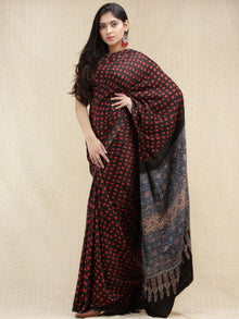 Black Maroon Indigo Bandhej Modal Silk Saree With Ajrakh Printed Pallu & Blouse - s031704141