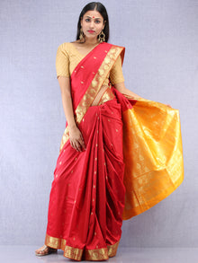 Banarasee Art Silk Saree With Zari Work - Red Yellow & Gold - S031704411