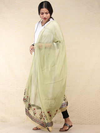 Light Olive Green Red Hand Block Printed Dupatta  - D04170699