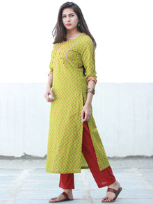 Lime Green Coral South Handloom Cotton Kurta With Embroidery Details - K163FXXX