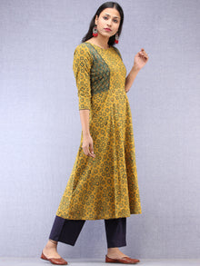Mustard Green Red Ajrakh Hand Block Printed Cotton Kurta  - K200F1521
