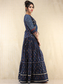 Naaz Furozan - Hand Block Printed Long Embroidered Jacket Top & Skirt  - DS88F002