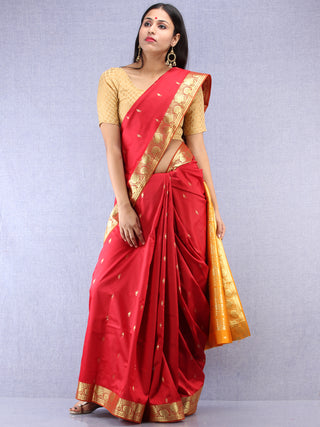 Banarasee Art Silk Saree With Zari Work - Red Yellow & Gold - S031704411