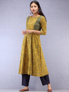 Mustard Green Red Ajrakh Hand Block Printed Cotton Kurta  - K200F1521