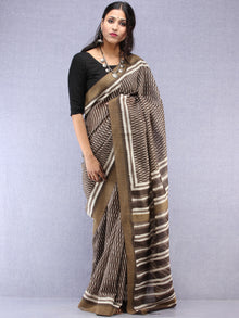 Kashish White Hand Block Printed Chanderi Saree With Geecha Border - S031704517