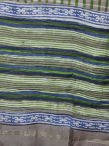 Lime Green Grey Ivory Blue Hand Block Printed Chanderi Silk Kurta & Chanderi Dupatta Fabric Set of 2 - S1628200