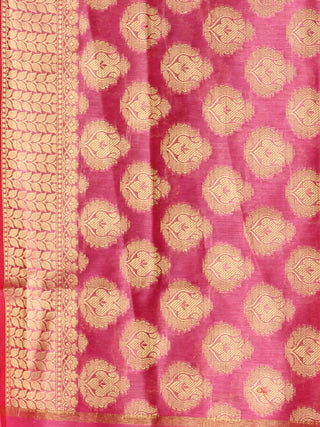 Banarasi Chanderi Dupatta With Resham Work - Pink & Gold - D04170801