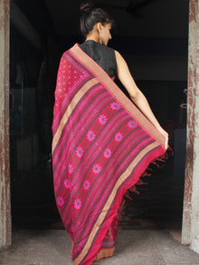 Cherry Red Pink Chanderi Silk Hand Block Printed Saree With Geecha Border - S031704010