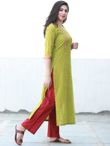 Lime Green Coral South Handloom Cotton Kurta With Embroidery Details - K163FXXX