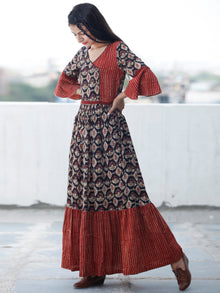 Rustic Imprints - Hand Block Printed Cotton Long Angrakha Dress  - D336F1842