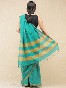 Green Golden Checks Handloom Mangalagiri Cotton Saree With Zari Border - s031704161